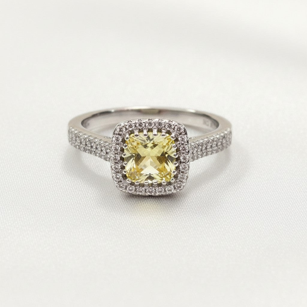 Comforting Light Cubic Zirconia Halo Cremation Ring<br>Cushion Cut • 6.4x6.4mm