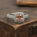 Comforting Light Cubic Zirconia Halo Cremation Ring<br>Cushion Cut • 6.4x6.4mm