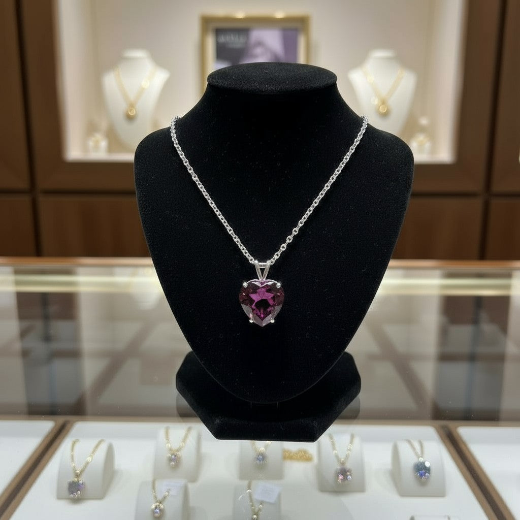 Cherished Memories Pendant<br>Heart Checkered Cut Cremation • 15mm