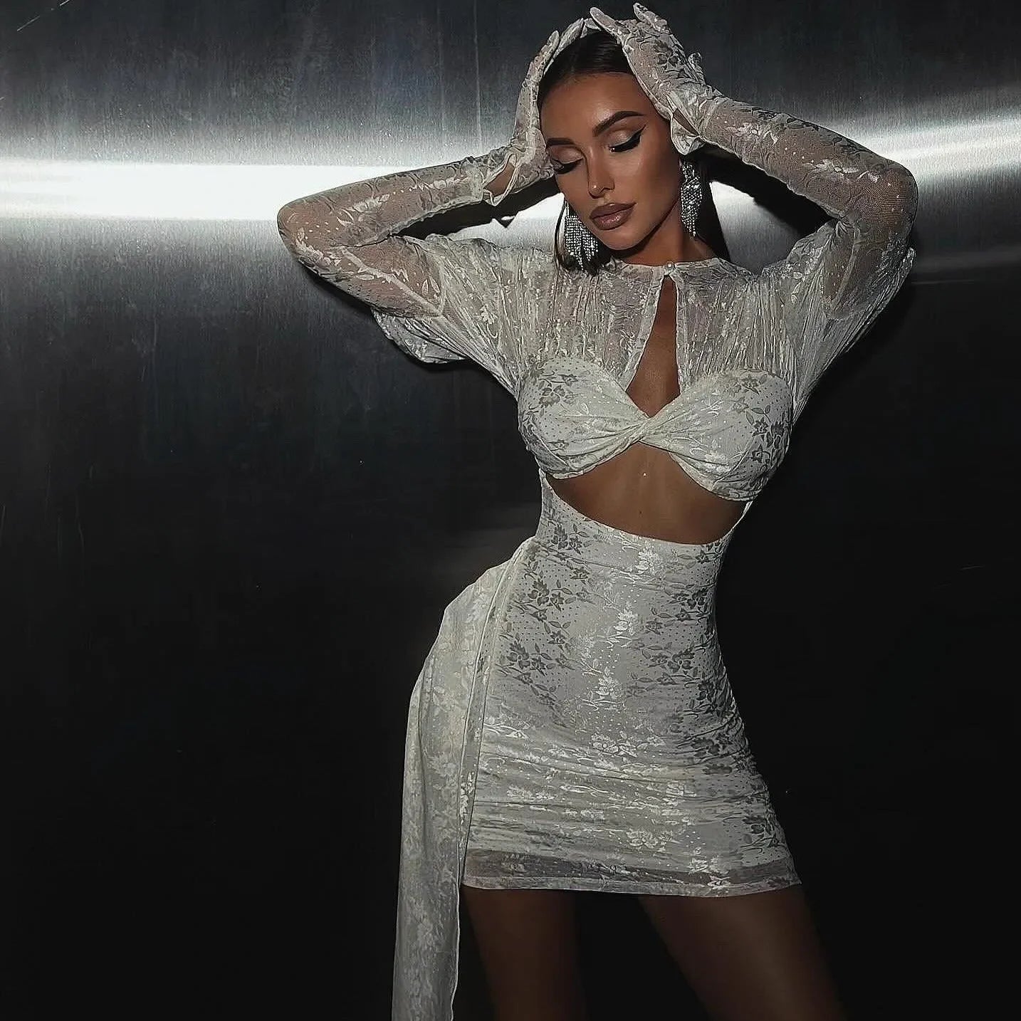 I Am A Poisonous Draped White Mini Dress with Gloves