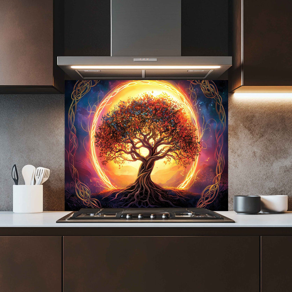 Custom Kitchen Backsplash – Eternal Roots Tempered Glass Stove Backsplash