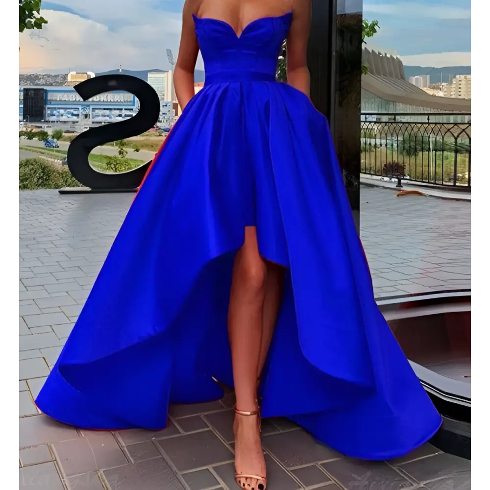 Red Satin High Low Ladies Evening Dress